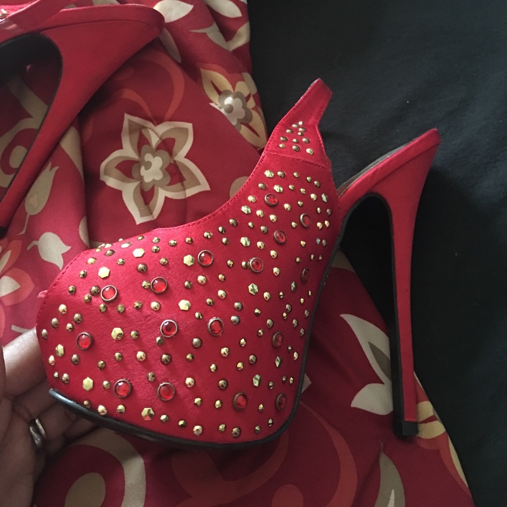 Red and gold bedazzled shoe