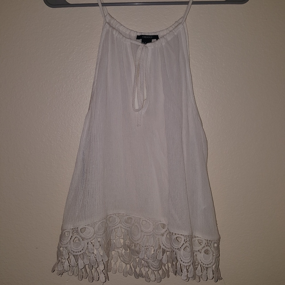 White Keyhole Camisole With Crochet Trim