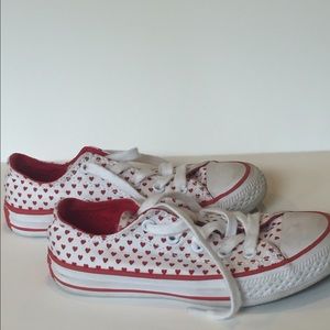 Size 13 converse- white with red hearts