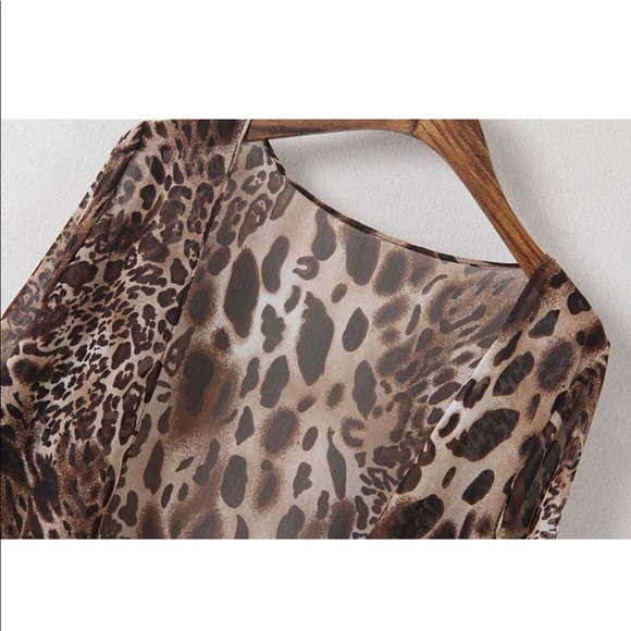 🔥BROWN Long Sleeve Leopard Chiffon Blouse🔥 - Picture 1 of 2