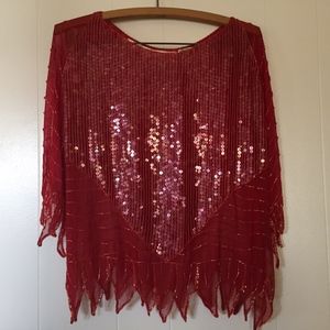 Vintage Red Sequin and Bead Top - Silk
