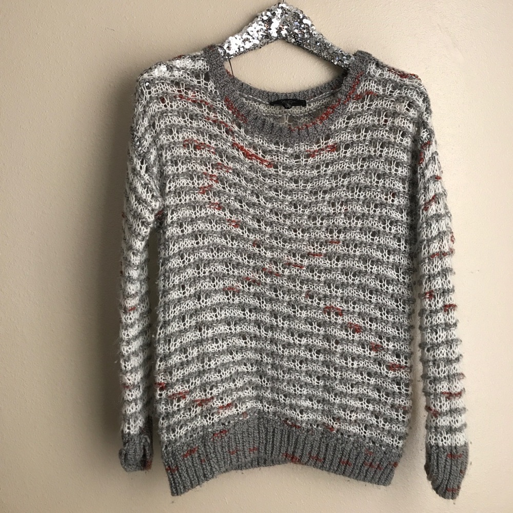 Grey and orange knit sweater