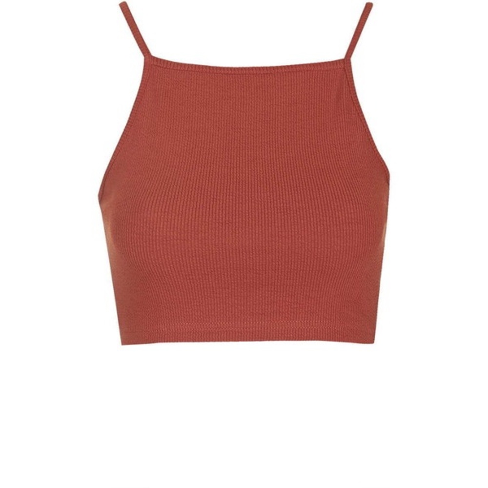 Topshop 90's Ribbed Crop Tank in Rust