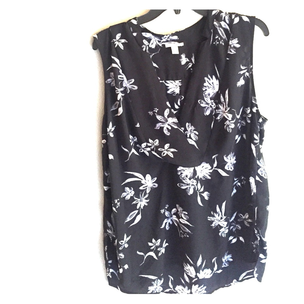 Xl floral nordstrom halogen black and white blouse