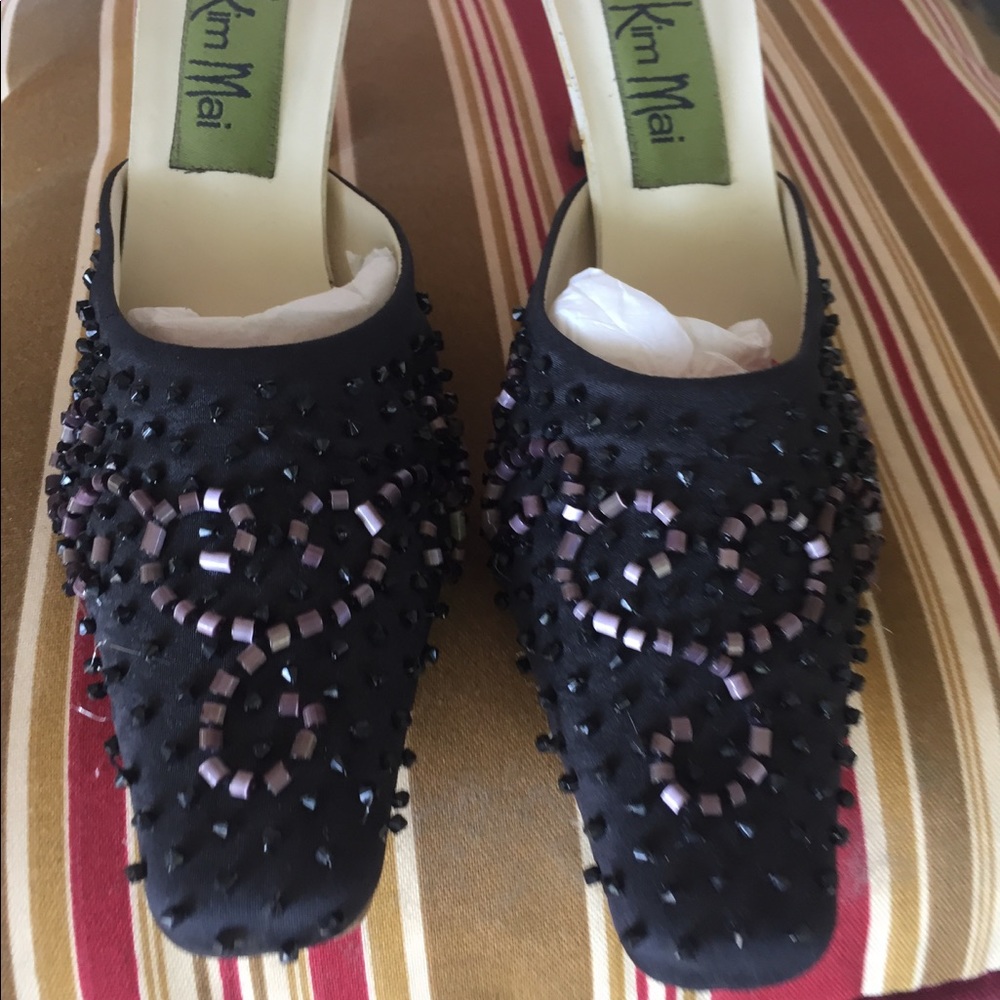 Black beaded mules