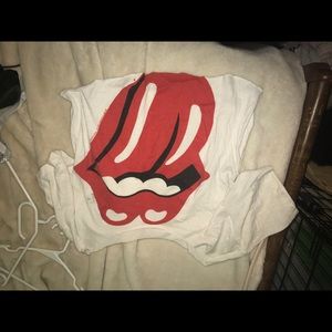 Rolling Stones over the shoulder crop top