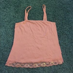 XL pink tank top with lace trim!