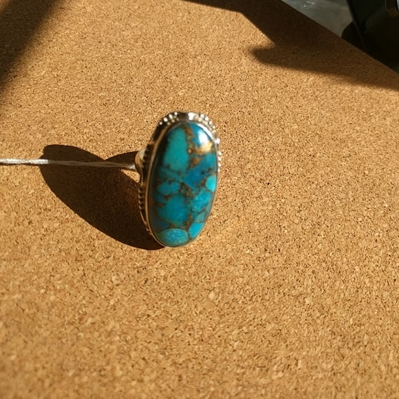 Copper turquoise Sterling Silver .925 ring sz 8 - Picture 2 of 4