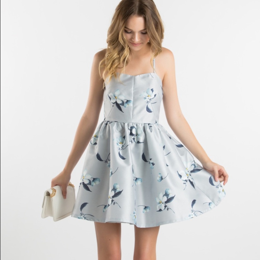 Grey Floral Mini Dress