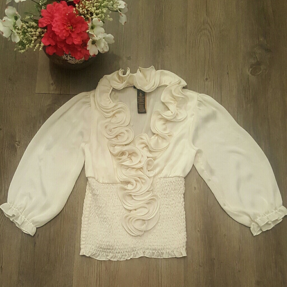Grass Collection Ruffle Cream Blouse