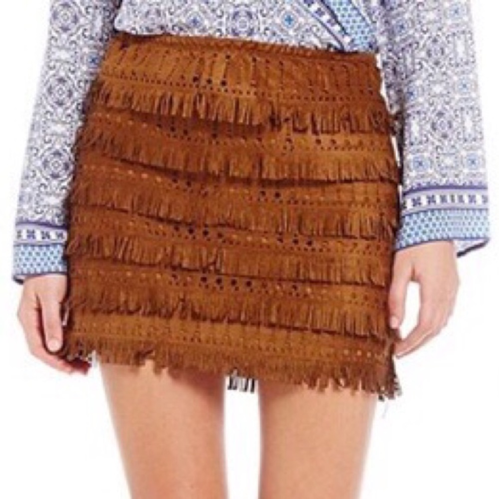 Chelsea & Violet Suede Fringe Skirt