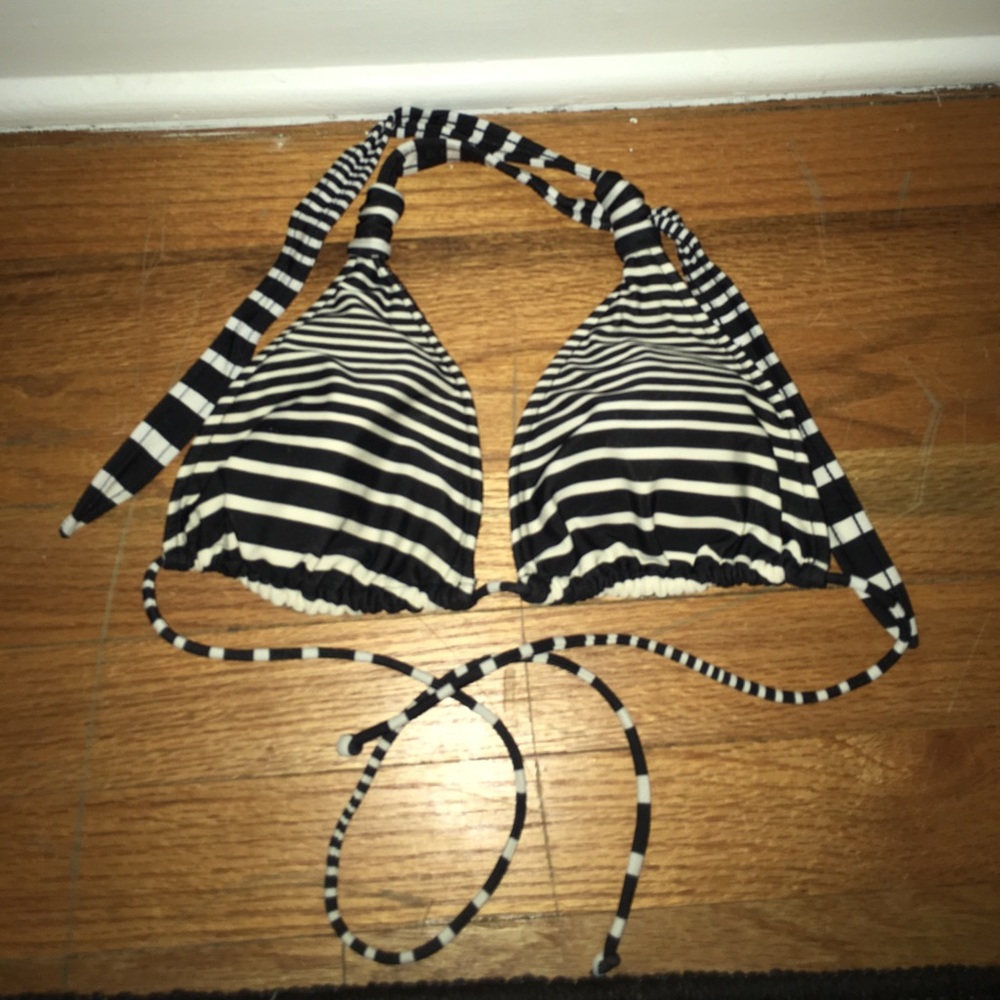 Black and white striped Kirra halter swim top