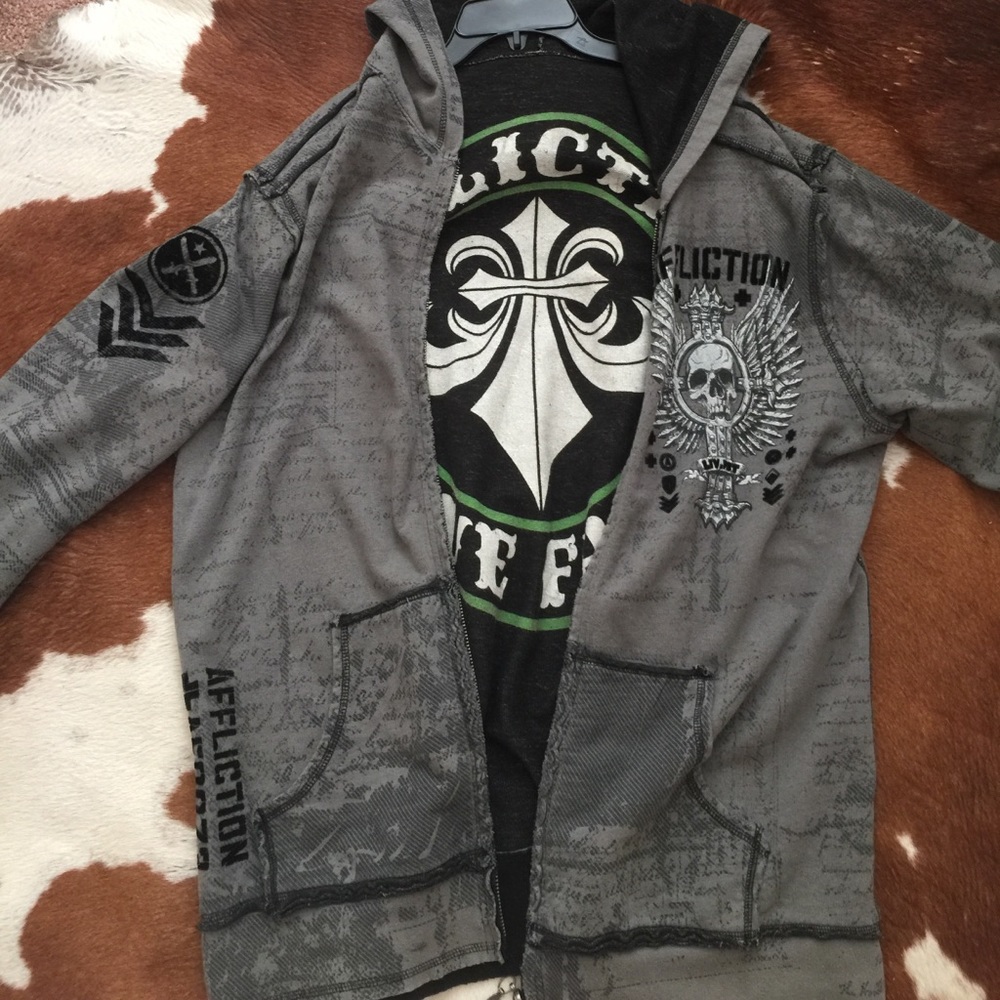 Affliction reversible zip-up hoodie.