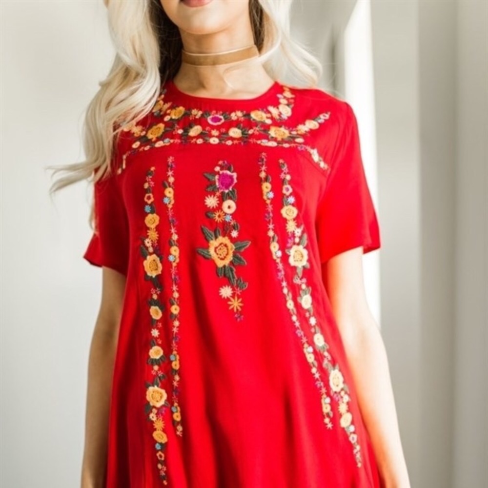Embroidered red dress