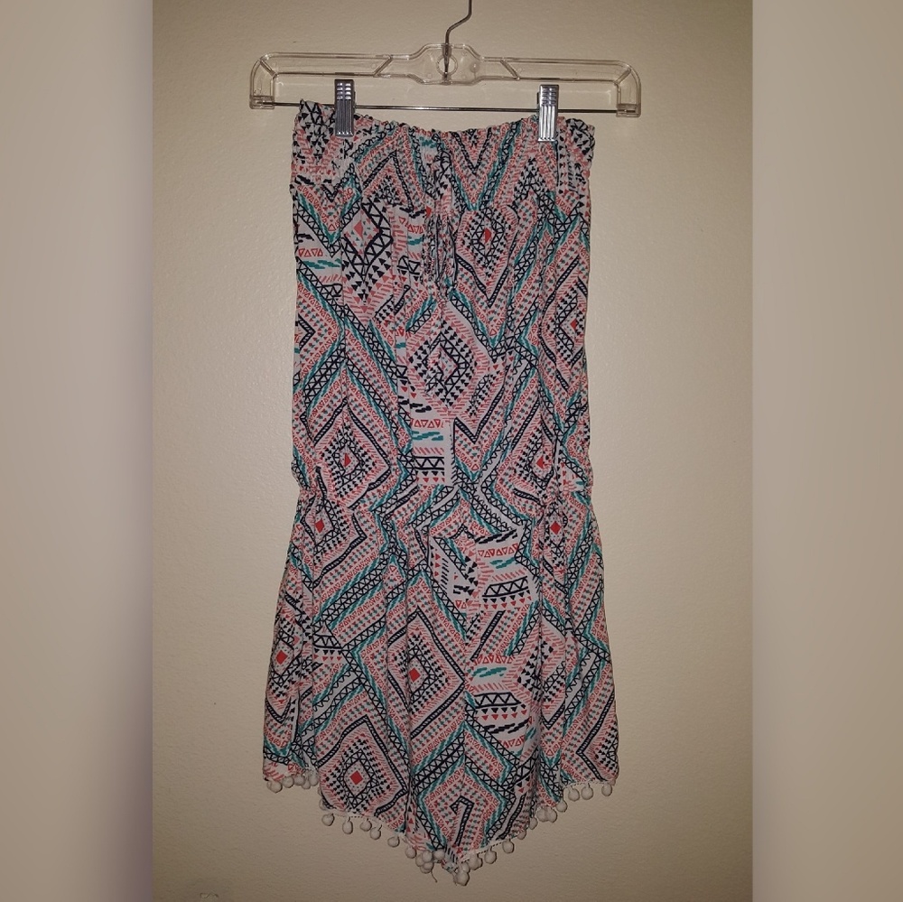 Geo Aztec Smocked Off-Shoulder Romper