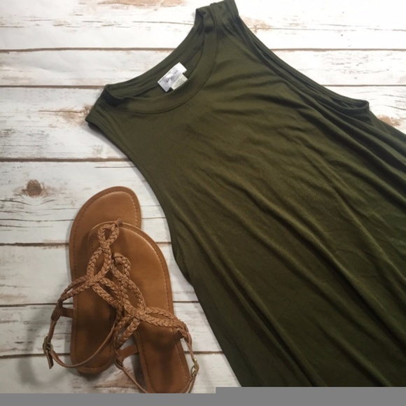 Bellino Olive Sleeveless Sidetail Dress - Picture 2 of 5