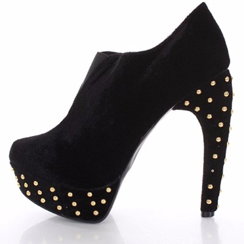 Women Black Suede High Heel Booties Platform Shoes