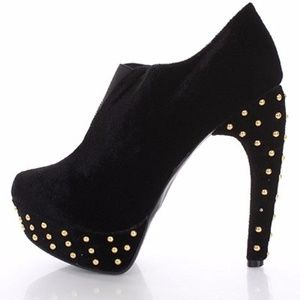 Women Black Suede High Heel Booties Platform Shoes