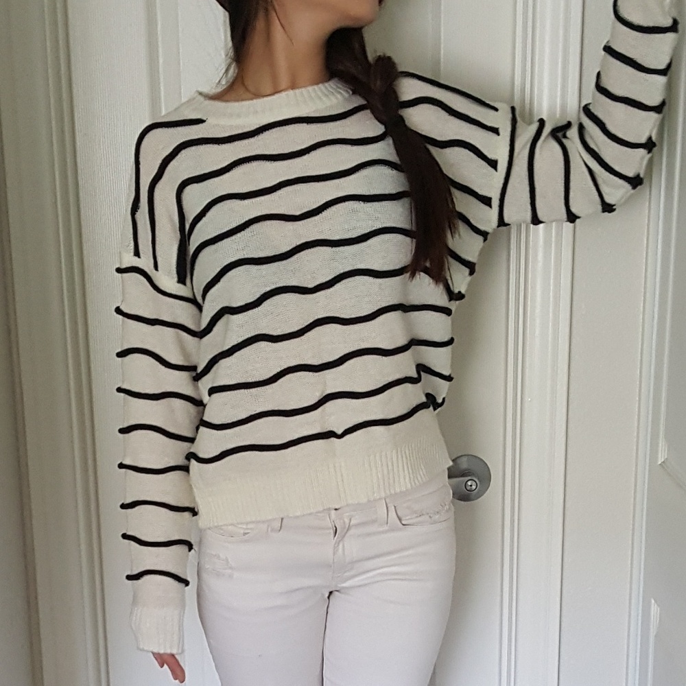 White & Black Striped Sweater