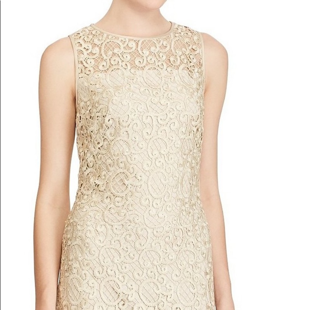 Lauren by Ralph Lauren Champagne Lace Sheath Dress