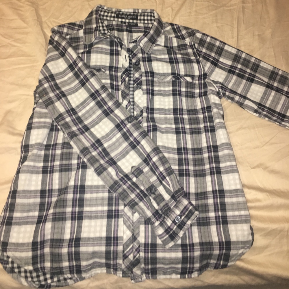Sandra Ingrish Purple and Black Plaid button up