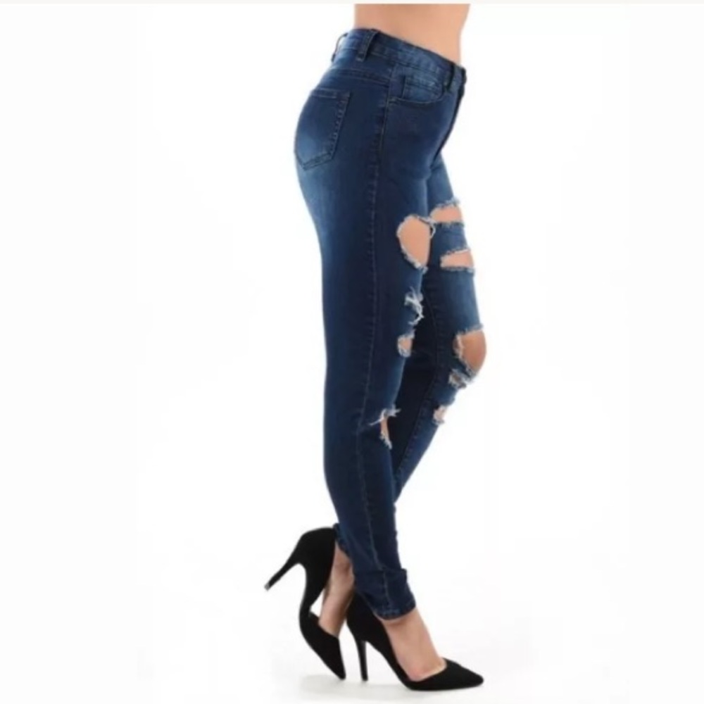  Plus High Waist Skinny Jeans Destroyed Ripped - Picture 3 of 5