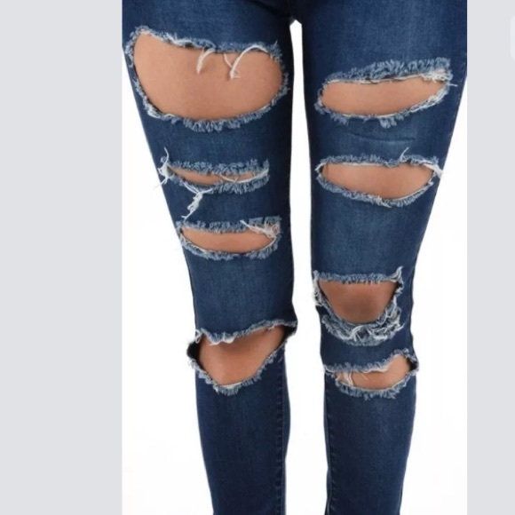  Plus High Waist Skinny Jeans Destroyed Ripped - Picture 5 of 5