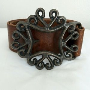 Brown leather belt with buckle