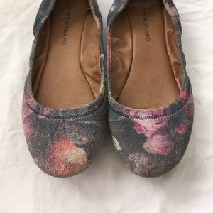 LUCKY BRAND Floral Suede Ballet Flats