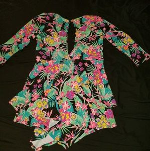 Plus Size Open Back Floral Romper with a Peplum