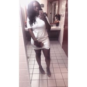 Plus size White asymmetrical hem dress