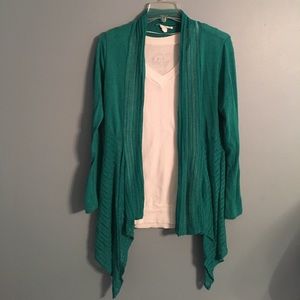 Long green open front Cardigan