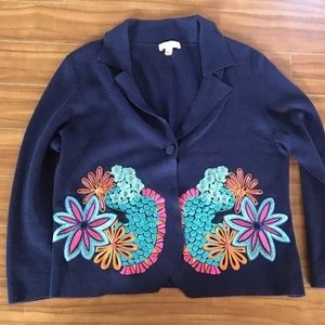 Iily Pulitzer medium 3/4 sleeve navy blue sweater