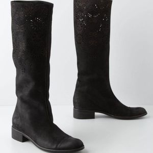 Anthropologie Openwork Laurel Boots Black Suede