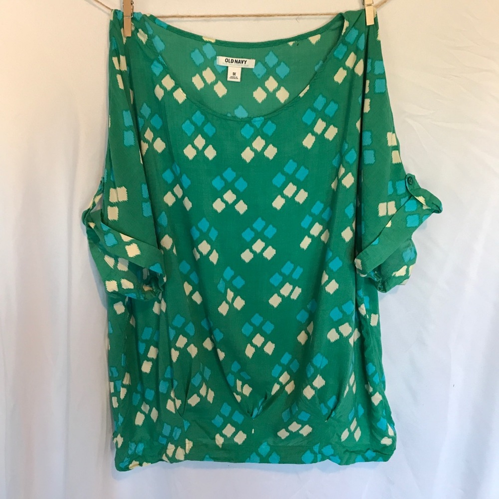 Old Navy Sz 1x Loose Green Top w/cuff Sleeves