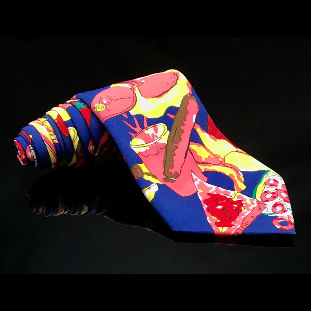JUNK FOOD NEXT EXIT polyester HOT DOGS Pizza Tie