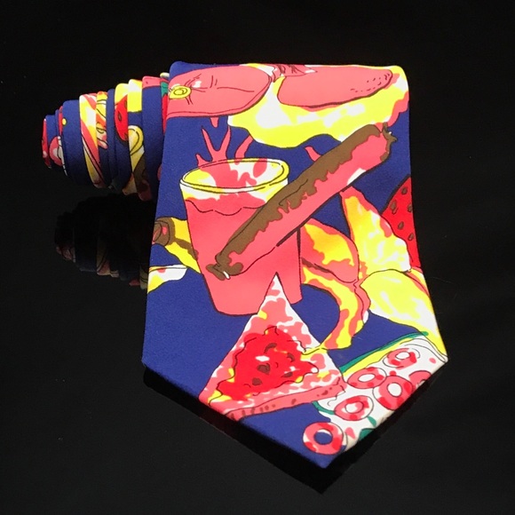 JUNK FOOD NEXT EXIT polyester HOT DOGS Pizza Tie - Picture 2 of 6