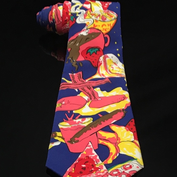 JUNK FOOD NEXT EXIT polyester HOT DOGS Pizza Tie - Picture 3 of 6