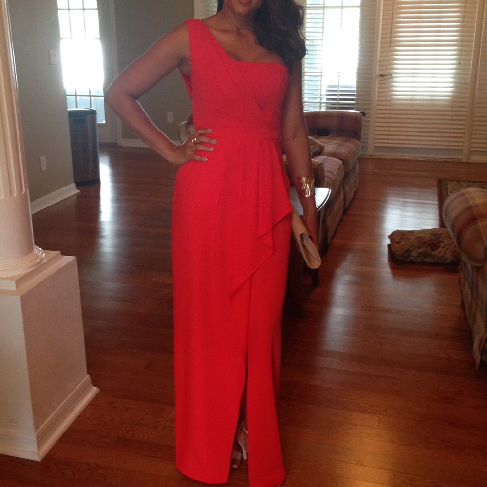 BCBG Max Azria  one shoulder peplum gown size 4