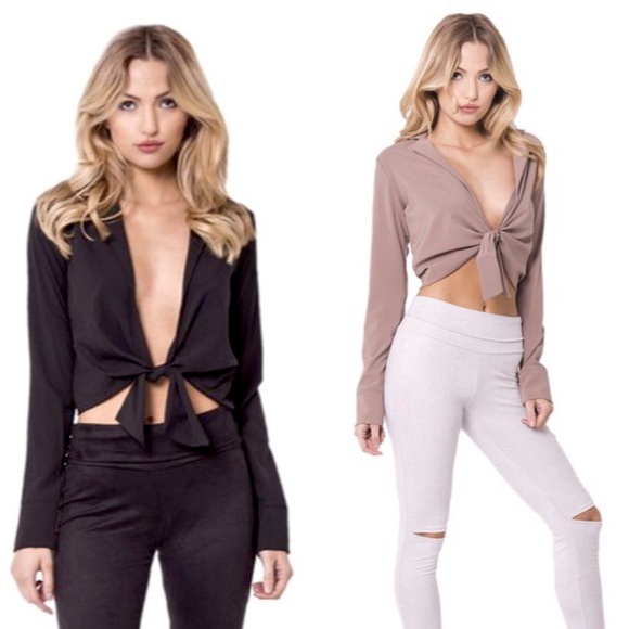 M&L: Black Self Tie Front Blouse - Picture 5 of 6