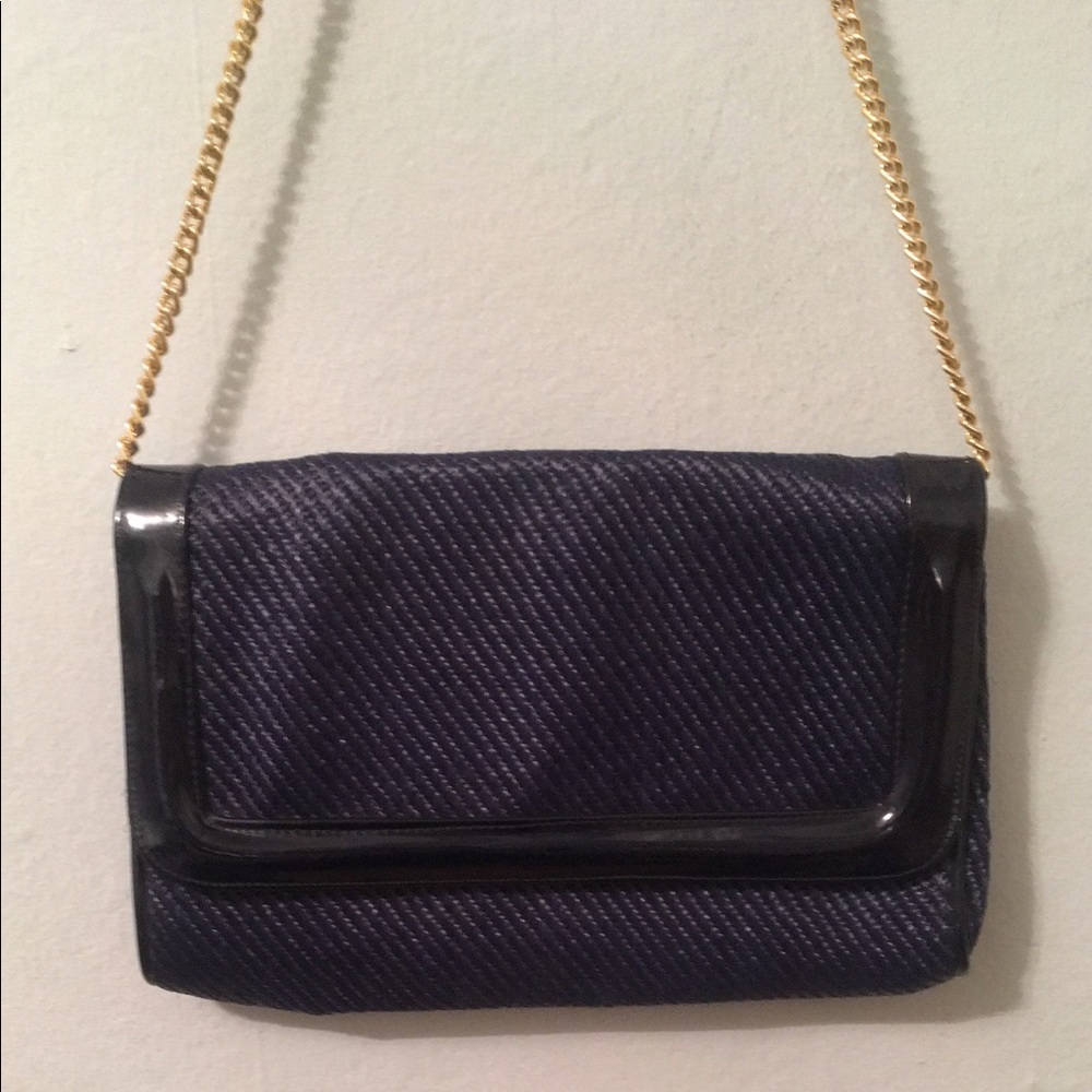 Rosenfeld Vintage Navy Twill Gold Chain Strap Bag