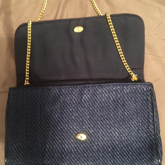 Rosenfeld Vintage Navy Twill Gold Chain Strap Bag - Picture 3 of 4
