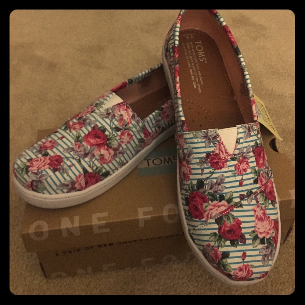 Toms Youth Classic Floral Stripe Shoes