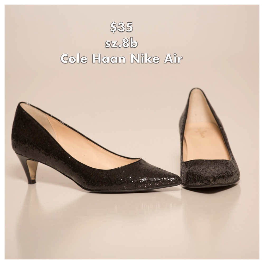 Cole Haan Nike Air black glitter kitten heel sz 8