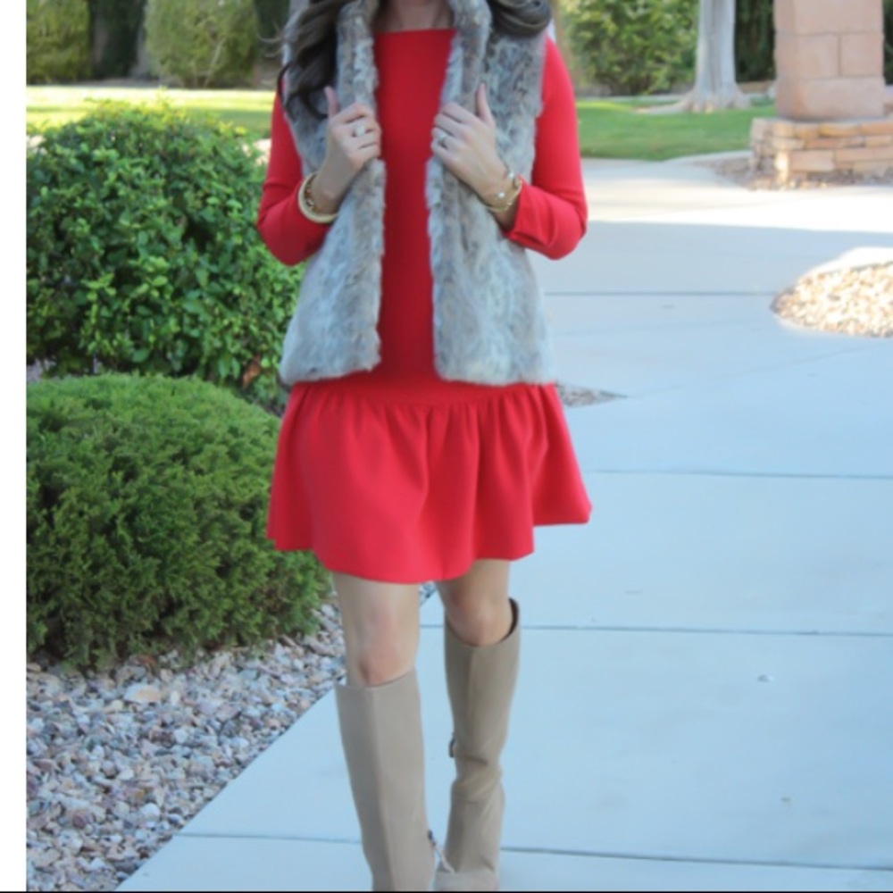 JCrew red drop waist dress