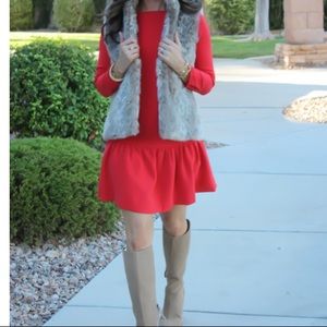 JCrew red drop waist dress