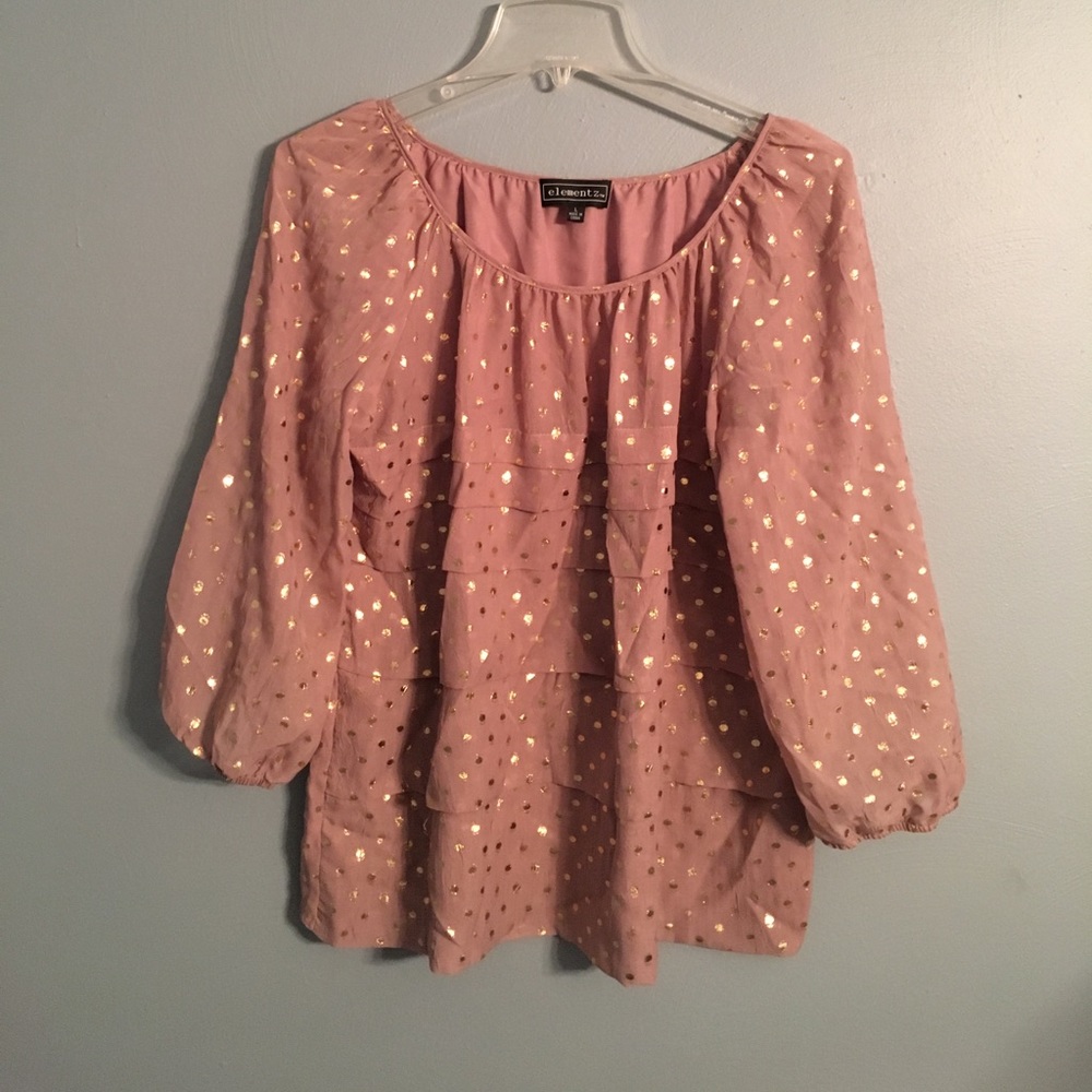 Tan with gold polka dot 100% polyester top