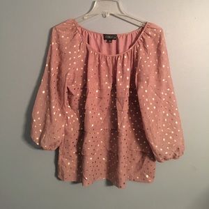 Tan with gold polka dot 100% polyester top