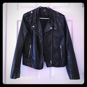 Sexy black moto faux leather jacket