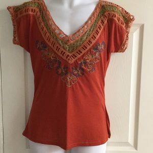 Anthropologists Lulumari Orange Embroidered Top